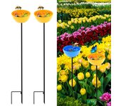 Comedero y bebedero para pájaros de jardín, estanque y comedero para pájaros silvestres, semicírculo amarillo, 65x8cm, 2 piezas
