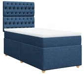Cama somier tapizada con colchón de tela azul 90x200 cm