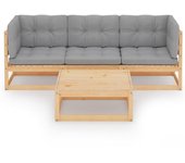Muebles de jardín 4 piezas | conjunto de comedor | conjunto de descanso con cojines de madera de pino maciza cfw164483
