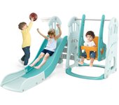 Costway juego de deslizador y columpio para niños, parque infantil 4 en 1 para interiores, columpio ajustable, aro de baloncesto y escalador, juego co