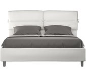 Cama doble nandy símil piel blanca con contenedor doble elevado tapizado