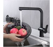 Grifo monomando de cocina con caño extraíble, grifo de fregadero giratorio de 360°, grifo de cocina de acero inoxidable negro mate