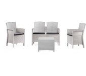 Conjunto de salón exterior asiak, conjunto de jardín con cojines, conjunto de salón interior efecto ratán, 100% made in italy, blanco