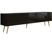 Mueble tv : negro mate / negro brillante, patas doradas, 170 x 52 x 32 cm