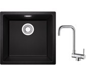 Cecipa max fregadero 1 seno en cuarzo y resina negro gris 45*44*20cm + grifo de cocina abatible mezclador de fregadero abatible cepillado