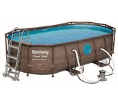 Piscina desmontable tubular bestway power steel 427x250x100 cm depuradora cartucho 2.006 l/h escalera y cobertor diseño ratán