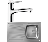 Fregadero 1 seno de acero inoxidable hansgrohe s21 + grifo de cocina hansgrohe logis m31 160 cromado