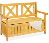 Relaxdays banco jardín con baúl, 2 plazas, madera abeto, 85 x 115 x 60 cm, asiento exterior con respaldo, color natural