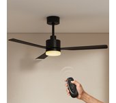 Emke ventilador de techo con iluminación y control remoto, 3 palas de abs, negro, 6 velocidades, temporizador y modo sueño, 3 colores de luz