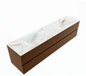 Mondiaz vica dlux 200cm mueble de baño color rust con 4 cajones. con lavabo cloud doble sin orificios color frappe
