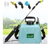 Pulverizador a batería de 5 litros, pulverizador eléctrico para jardín con mango recargable, varilla telescópica y 3 boquillas de niebla