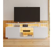 Mueble tv moderno de 140 cm con led para tv de 60 - 2 puertas y 2 compartimentos de cristal - blanco