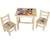 Juego de mesa de centro de madera con 2 sillas para dormitorio infantil. m12-pluto e topolino.