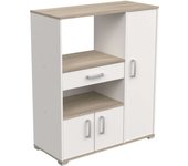 Mueble auxiliar cocina con hueco para microondasthyme estilo nórdico con 3 puertas y 1 cajón en color blanco mate y roble kronberg 90x107 cm