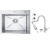 Cecipa max fregadero de acero inoxidable fregadero de 1 seno 50 × 45 cm fregadero cepillado + grifo de cocina mezclador con ducha extraíble, cepillado