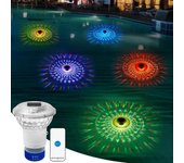 Luz solar para piscina con control remoto, flotador solar con luces de colores, dispensador de cloro ajustable, luz de colores