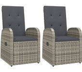Sillones de jardín reclinables con cojines 2 uds ratán pe gris