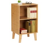 Relaxdays librería pequeña, 2 cajones abiertos, estantería baño, 70x40x35 cm, baldas ajustables, mueble bambú, natural
