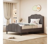 Cama tapizada 90x200 cm con cabecero - terciopelo - somier de láminas - gris (sin colchón)