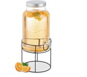 Relaxdays dispensador de bebidas con soporte, grifo y tapa, cristal, surtidor de agua y limonada, 6 l, transparente