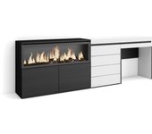 Tocador, 234x35x75cm, con cajón, chimenea eléctrica xxl, cómoda, cajonera, blanco