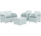 Conjunto de salón de exterior con sofá sillones y mesa de centro de ratán keter rosalie blanco