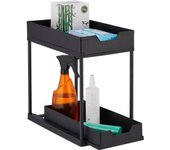 Relaxdays organizador bajo fregadero, 2 estantes, extensible, 37x22x40 cm, productos de limpieza cocina y baño, negro