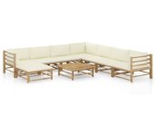 Maison exclusive - set de muebles de jardín 9 piezas bambú y cojines blanco crema