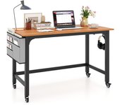 Costway mesa escritorio 120 x 60 cm, escritorio móvil con ruedas, escritorio ordenador con estructura de metal, bolsa de tela desmontable y ganchos, e