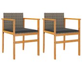 2 piezas sillas de jardín | silla de exterior | sillon jardín y cojines ratán pe gris y madera maciza cfw600565