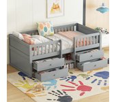 Cama infantil 90 x 200 cm con 4 cajones - madera de pino + mdf - somier de láminas - gris (sin colchón)