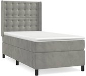 Cama con somier tapizado y colchón de terciopelo gris claro 90x190 cm