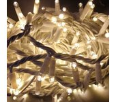 Guirnalda de luces led con destellos, 10 m (2 tramos x 5 m), 100 maxiled cálido, cable blanco ip65, 230v, prolongable
