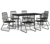 Vajilla de jardín 7 piezas pvc rattan negro