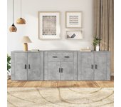 Aparador 3 piezas | aparador de comedor | armario de cocina madera contrachapada gris hormigón cfw30047