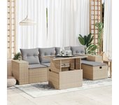 Conjunto de muebles de jardín de ratán beige de 6 piezas con cojines vidaxl