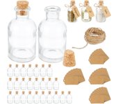 Relaxdays 30 botellitas de cristal, mini botellas con corcho, 60 ml, para rellenar, decorativas, transparente/natural