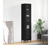 Aparador alto | aparador de comedor | armario de cocina de madera contrachapada negro 34,5x34x180 cm cfw25256