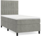 Cama con somier tapizado y colchón de terciopelo gris claro 90x190 cm