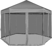 Carpa desplegable hexagonal 6 paredes laterales gris 3,6x3,1 m