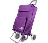 Carro de la compra plegable con 4 ruedas para subir escaleras, bolsa impermeable isotérmica de 46l. porta paraguas. (morado)
