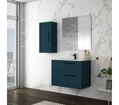 Mueble de baño suspendido con tapa y lavabo cerámico y espejo | 90 cm | 2 cajones con cierre amortiguado y organizador | azul city.