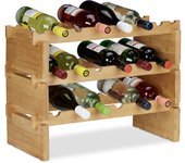 Relaxdays botellero vino apilable hasta 36 botellas, bambú, marrón, 3 niveles