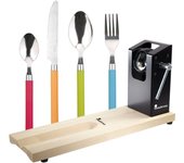 Pack jamonero masterpro y un set 24pcs cubertería acero inoxidable con mangos multicolor en polipropileno energy