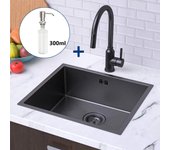 Auralum max fregadero 1 bandeja 50x43x18,5cm fregadero bajo plano de acero inoxidableel fregadero de cocina gris negro,con distructor de jabón