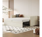 Cama nido 90/180 x 200 cm con cabecero - terciopelo suave - somier - beige (sin colchón)