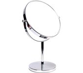 Espejo de maquillaje de mesa con 3 aumentos, ø 20 cm espejo de cosmética de doble cara con soporte, espejo de baño, redondo, cromado, giratorio - idea