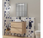Conjunto de baño greta | mueble de baño suspendido | 90 cm bardolino | dos cajones | lavabo sobre encimera redondo | mueble montado | plusbaño
