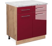 Vicco mueble bajo de cocina fame-line, rojo burdeos alto brillo, 80 cm , et mármol