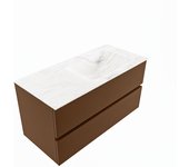 Mondiaz vica dlux 100cm mueble de baño color rust con 2 cajones. con lavabo cloud derecho sin orificios color ostra